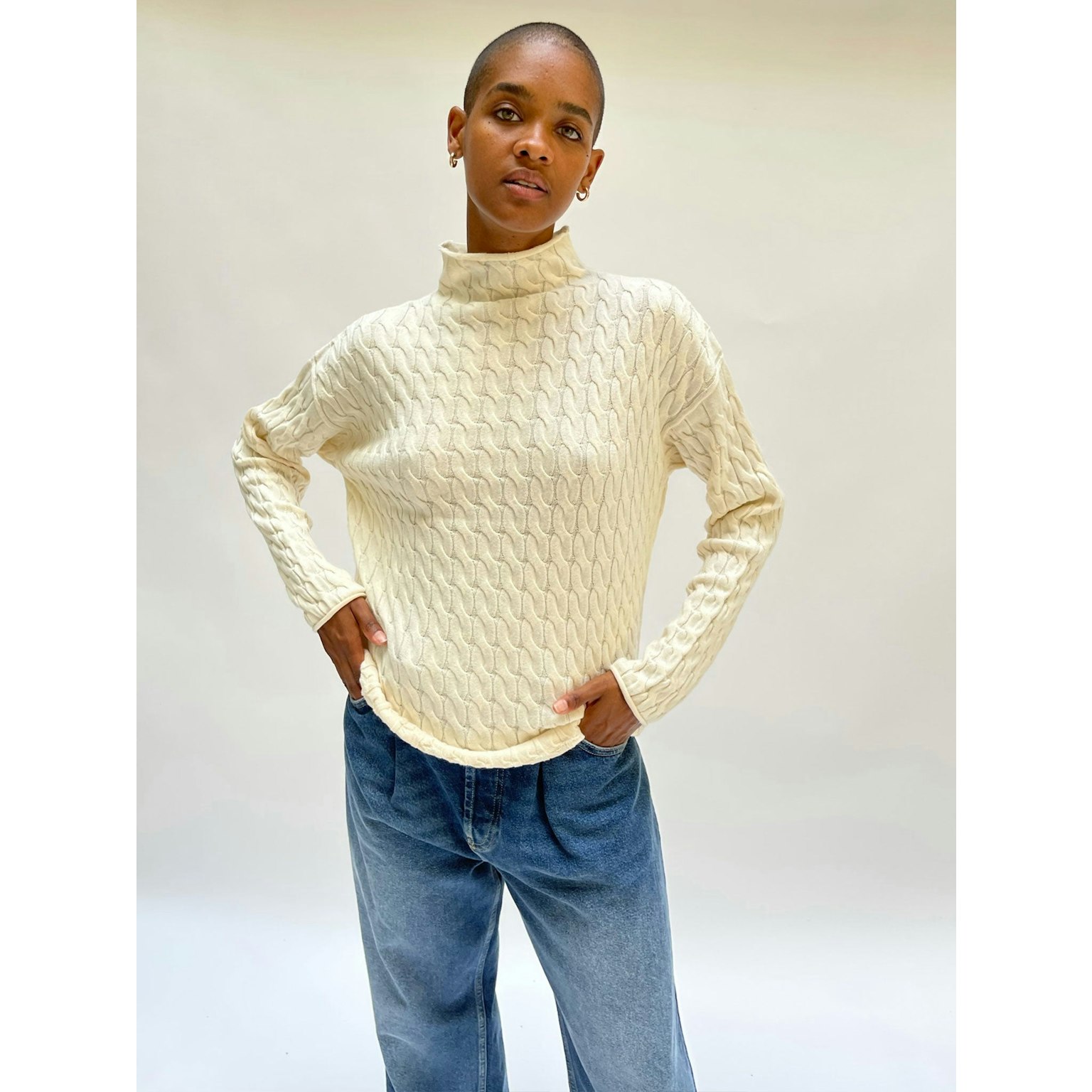 Cream high neck on sale sweater