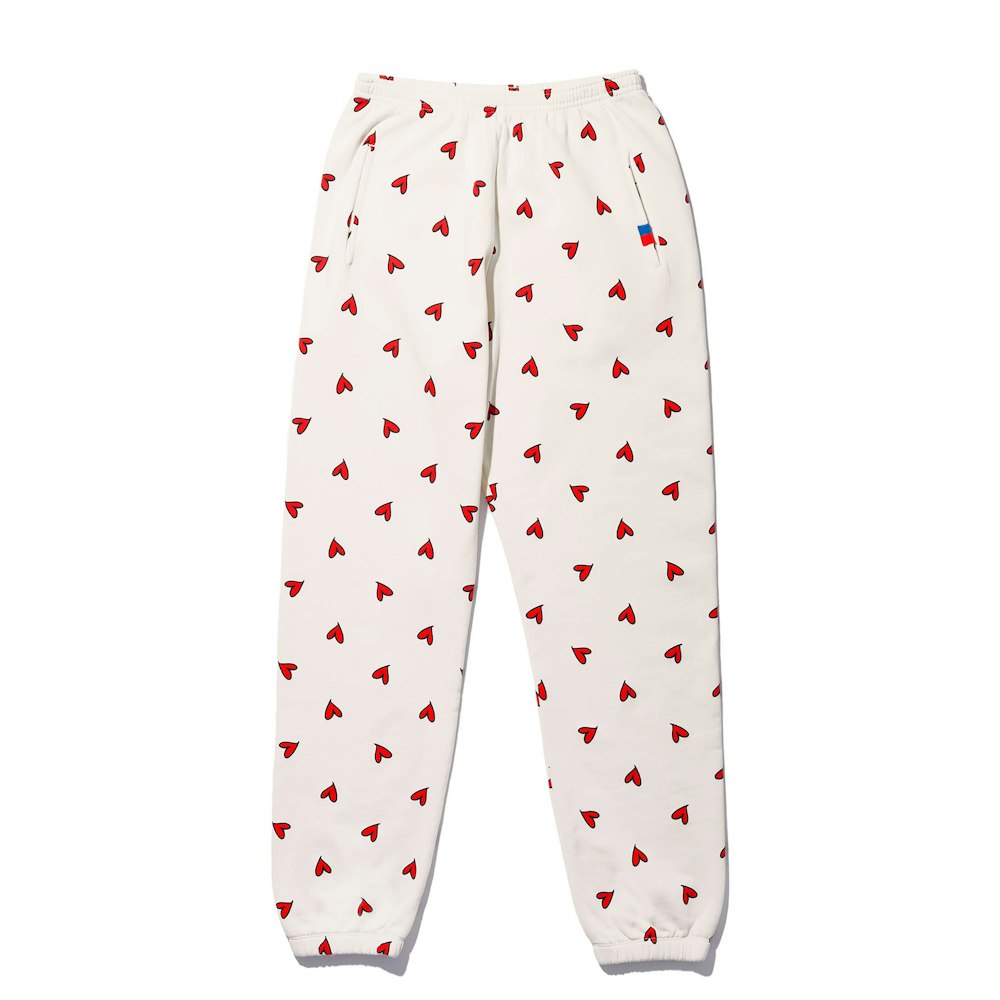The All Over Heart Sweatpants - Cream/Red - XS / Cream/Red