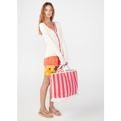 Pink Stripe Tote Bag, Fashion & Accessories
